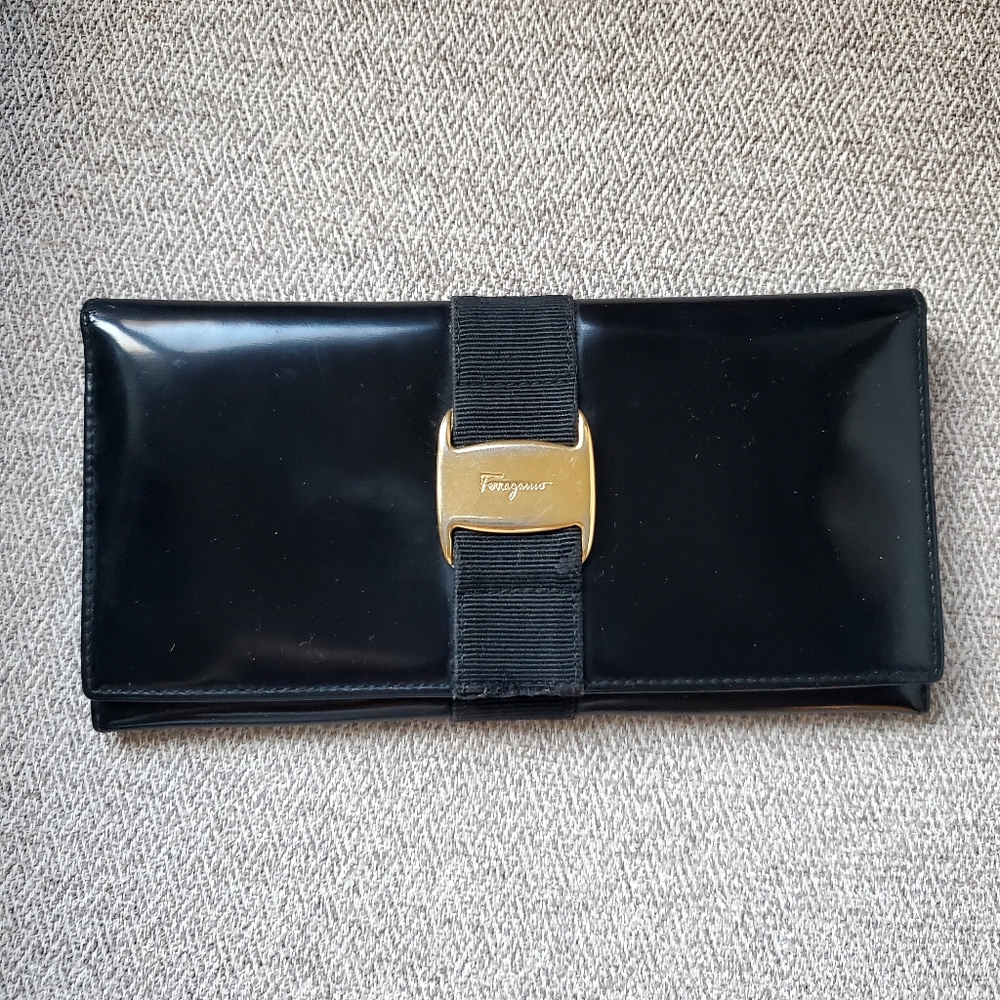 Salvatore Ferragamo Black Vara Long Wallet